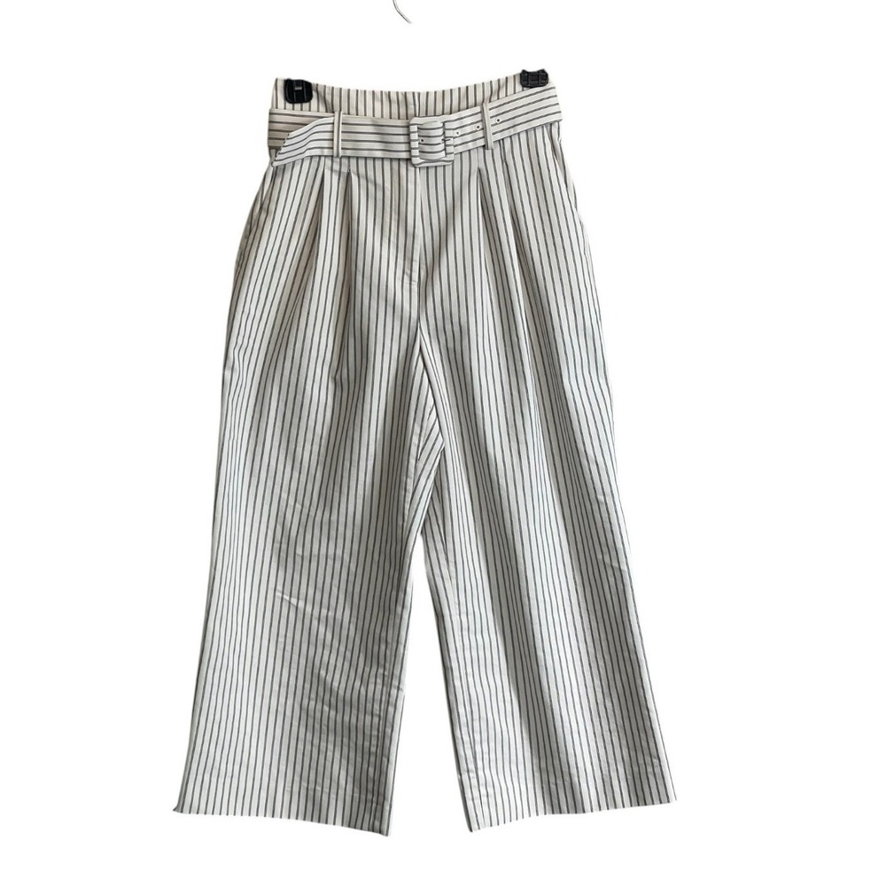 Antonio Melani 2 Cropped Wide Leg Pants White Striped High Rise Career Office